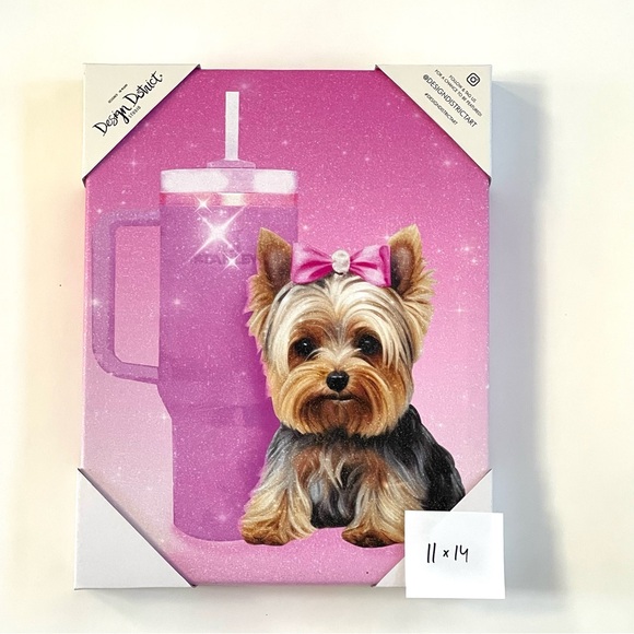 DESIGN DISTRICT STUDIO Wall Art Print Yorkie Dog Stanley Cup Pink 11"x14" Canvas - Picture 3 of 10